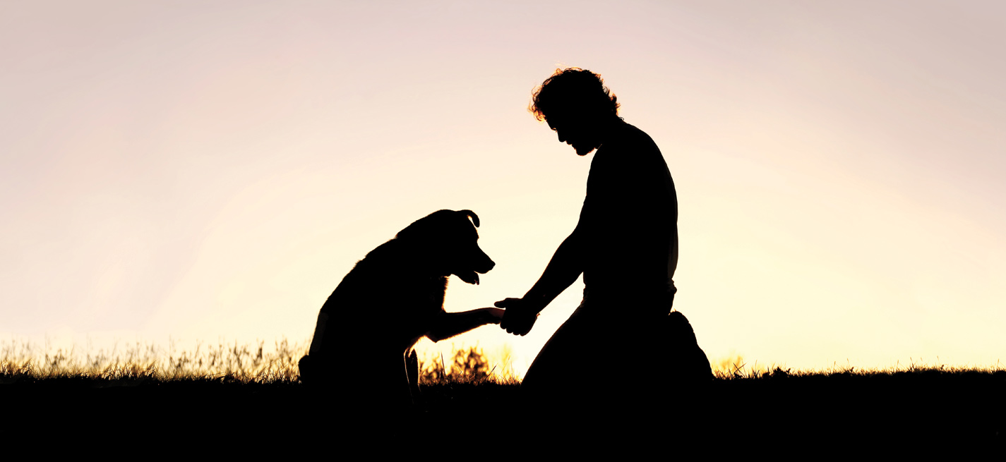 Un homme serrant la pâte de son chien