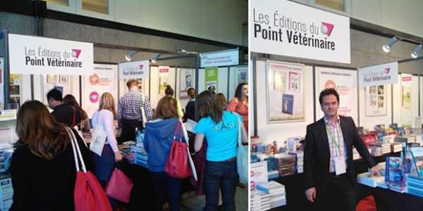 Notre libraire, Pascal Lardeux, tient stand sur le congrès pour la librairie des Editions du Point Vétérinaire.