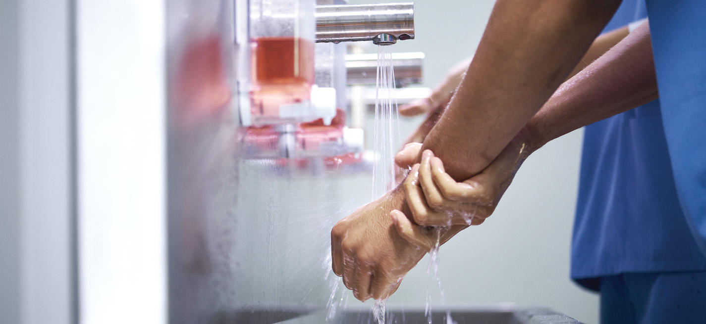 un vétérinaire qui se lave les mains