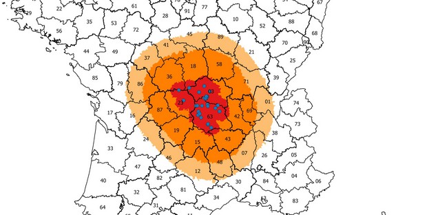 Carte représentant les zones réglementées pour la fièvre catarrhale ovine le 25 septembre 215