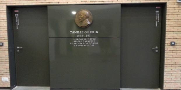 Médaillon de Camille Guérin dans le hall du bâtiment éponyme