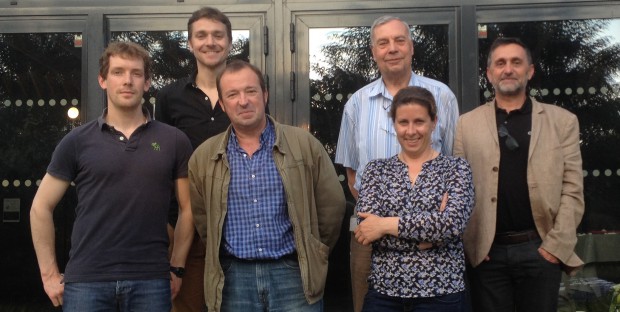 Photo : Les 5 conférenciers, de gauche à droite et de haut en bas : Vincent Bruet, Daniel Tainturier, Tanguy Hermange, Olivier Gauthier et Caroline Tessier, et complètement à droite Mr Philippe Montagne (BioMérieux).