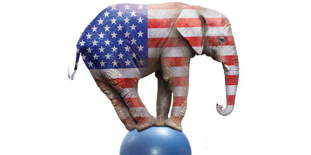 Un éléphant sur un ballon avec le drapeau américain