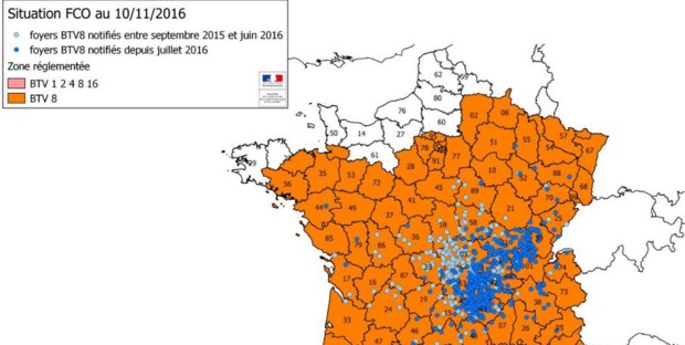 carte des zones réglementée pour la FCO au 10 novembre 2016